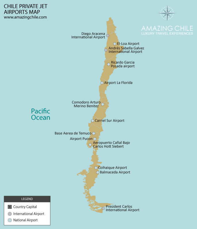 Chile Private Jet Heliports Map